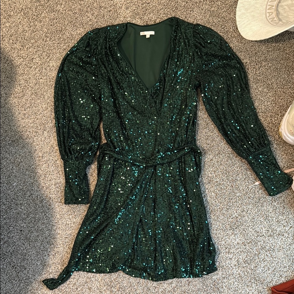 Gianni Bini Emerald Sequin Wrap Dress